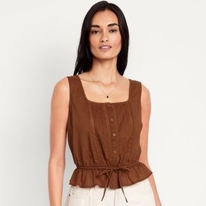 Old Navy Tie-Waist Lace Trim Top | Size XS | Summer Cotton Peplum Lace Blouse
